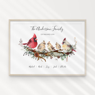Fünf Weihnachtsfamilien für Kardinäle Poster