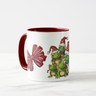 Fünf Weihnachtsfrosche mit Weihnachtsmannmütze Tasse