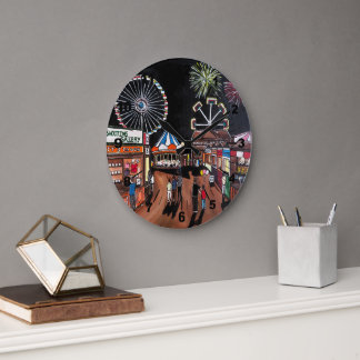 Funfair at Night Painting by Alfred Fox Große Wanduhr