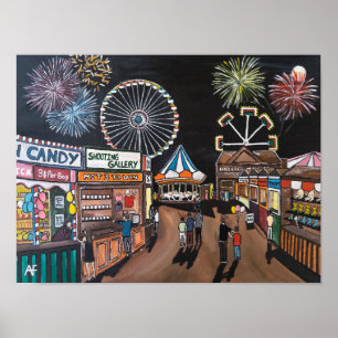 Funfair bei der Nachtmalerei von Alfred Fox Poster