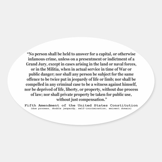 Fünfte Änderung der Verfassung der Vereinten Staat Ovaler Aufkleber (Vorderseite)
