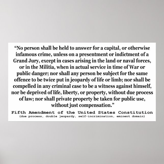 Fünfte Änderung der Verfassung der Vereinten Staat Poster (Vorne)