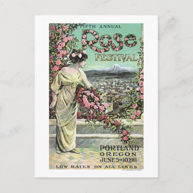 Fünfte jährliche Rose Festival Werbung Postkarte (Vorderseite)