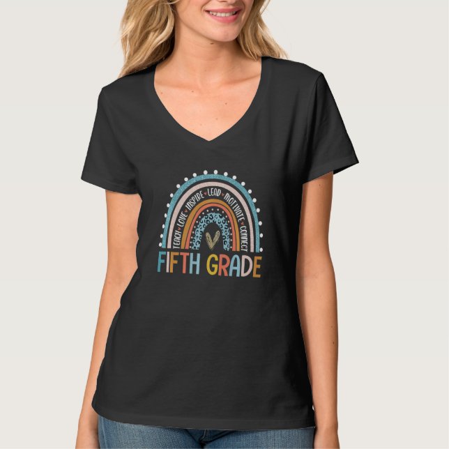Fünfte Klasse Lehrer Leopard Regenbogen Fünfte Kla T-Shirt (Vorderseite)