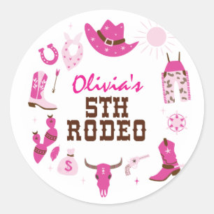 Fünfte Rodeo Pink Western Cowboy 5. Geburtstag Runder Aufkleber