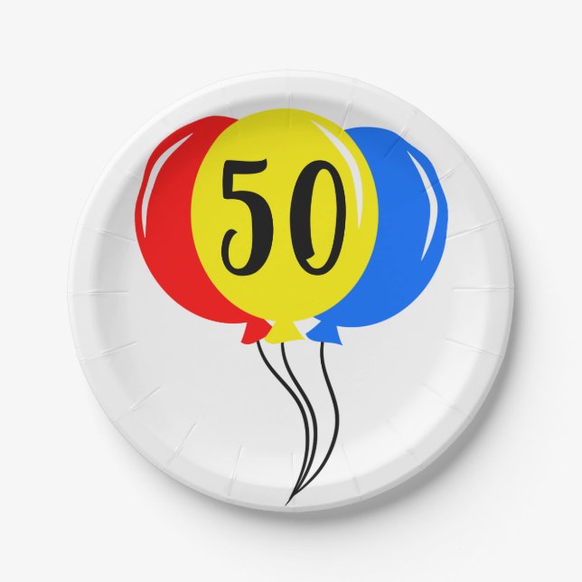 Fünfter farbiger Ballon Geburtstag Pappteller (Vorderseite)