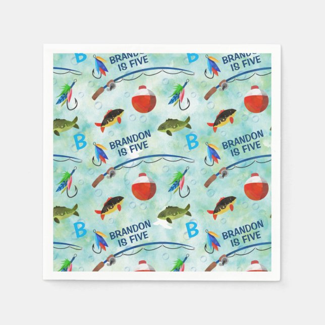 Fünfter Geburtstag Gone Fishing-Party Serviette (Vorderseite)