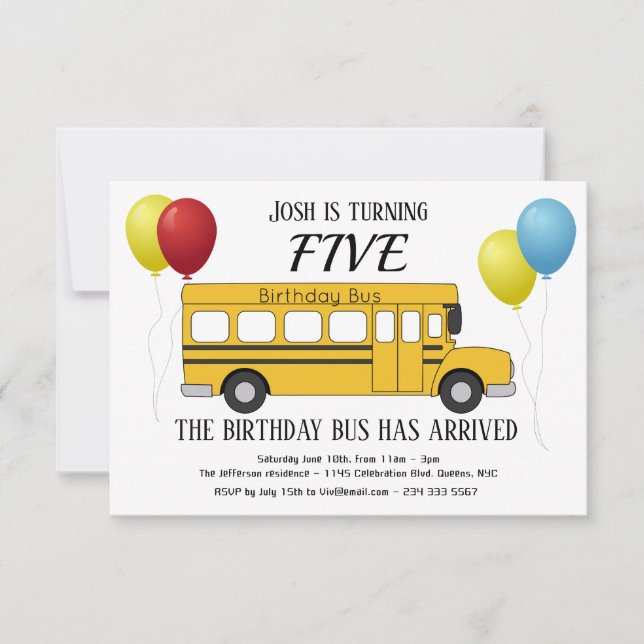 Fünfter Gelber Bus zum 5. Geburtstag, Einladung vo (Vorderseite)