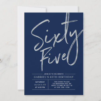 fünfundsechzig | Silver Navy Blue 65. Geburtstagsp Einladung