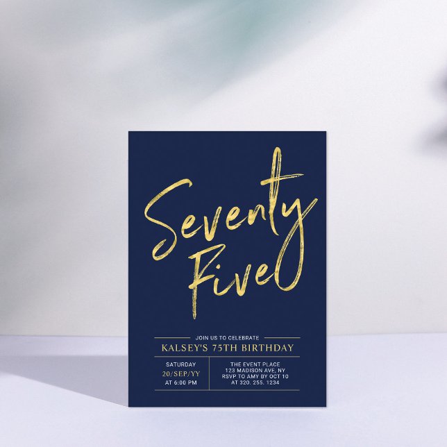 fünfundsiebzig | Gold & Navy Blue 75. Geburtstag Einladung (Von Creator hochgeladen)
