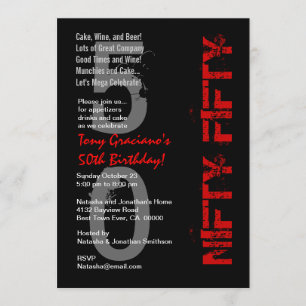 Fünfzig - 50. Geburtstag Schwarz-weiß Red Einladung