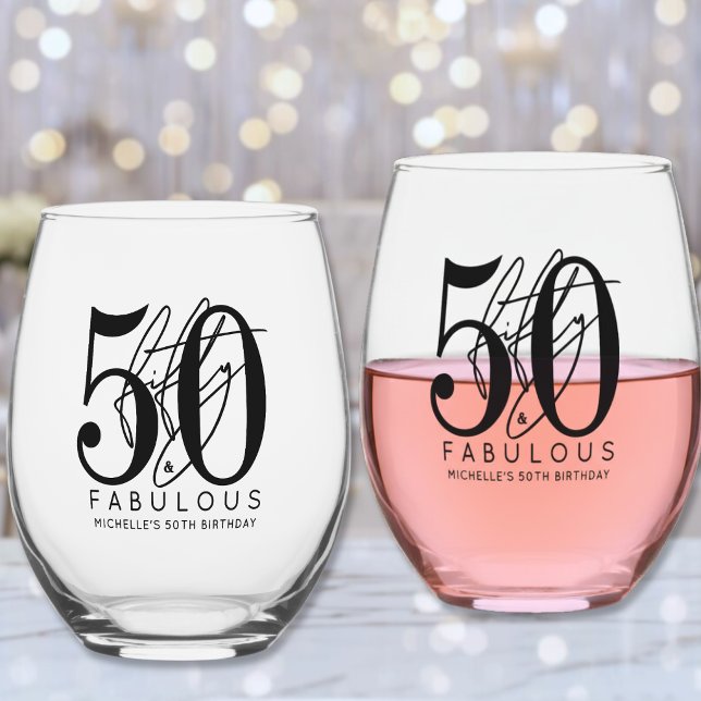 Fünfzig 50. Geburtstag Weinglas Ohne Stiel (Fifty 50th Birthday Stemless Wine Glass)