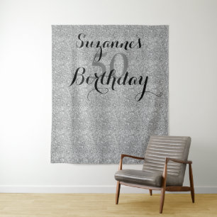 Fünfzig 50. Geburtstags-Silber-Glitter-Party-Dekor Wandteppich