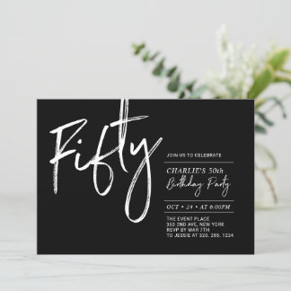 fünfzig | Black & White Modern 50. Geburtstagspart Einladung
