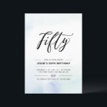 fünfzig | Blue Watercolor 50. Geburtstagsparty Einladung<br><div class="desc">Feiern Sie Ihren besonderen Tag mit dieser einfachen minimalen 50. Geburtstagsfeier. Dieses Design verfügt über ein stilvolles Schriftzeichen "Fifty" mit einem weichen,  blau-mintfarbenen Aquarell-Hintergrund. Mehr Geburtstagseinladungen für Erwachsene und Party-Zubehör sind in meinem Shop BaraBomDesign erhältlich.</div>
