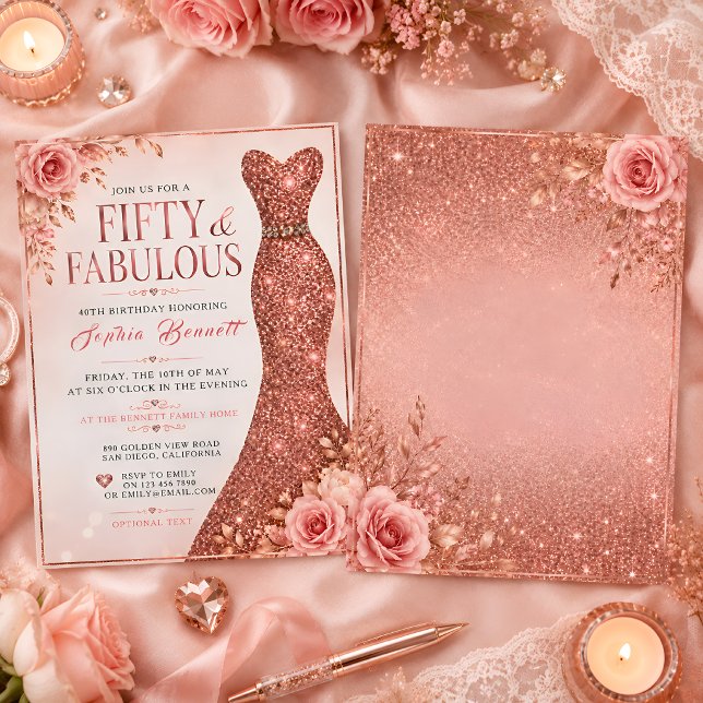 Fünfzig & Fabelhaft Glitzerkleid Elegant Blumen Einladung (Von Creator hochgeladen)