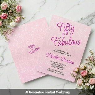 Fünfzig & Fabelhaft Pink Glitter Elegant Einladung