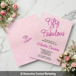 Fünfzig & Fabelhaft Pink Glitter Elegant Einladung