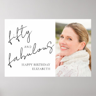 Fünfzig Fabelhafte Foto Schwarz Weiß Script Geburt Poster
