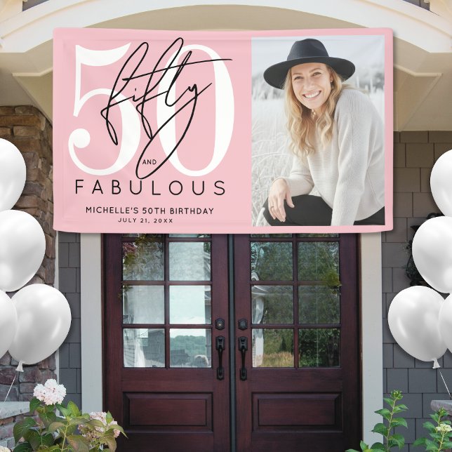 Fünfzig Fabelhafte Pink 50. Geburtstagsfeier Banner (Fifty Fabulous Pink 50th Birthday Party Banner)