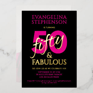 Fünfzig Fabelhafte Schwarz Rosa Gold 50. Geburtsta Folieneinladung
