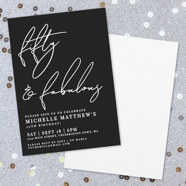 Fünfzig Fabelhafte Schwarze 50. Geburtstagsfeier Einladung (Fifty Fabulous Black 50th Birthday Party Invitation)