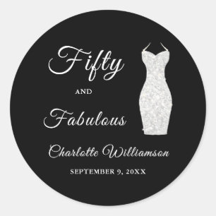 Fünfzig Fabelhafte Silber Glitter Kleid 50. Geburt Runder Aufkleber