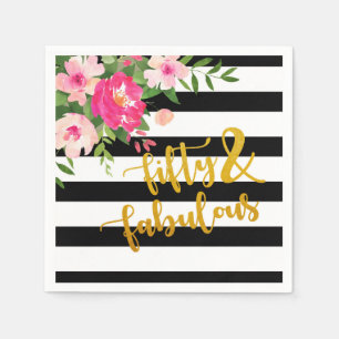 Fünfzig & Fabulous Napkin - Schwarz/Weiß Streifen Serviette