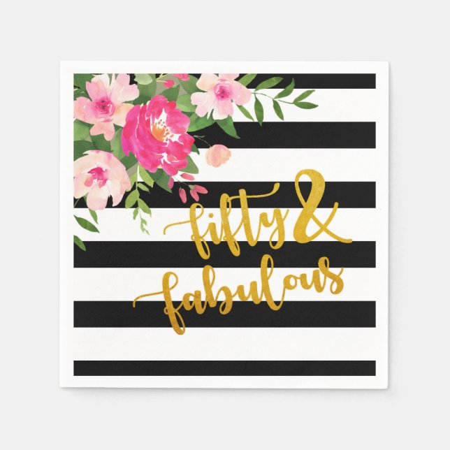 Fünfzig & Fabulous Napkin - Schwarz/Weiß Streifen Serviette (Vorderseite)