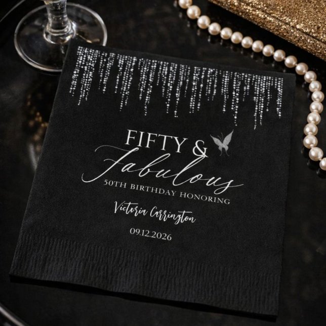 Fünfzig & Fantastisch Black Glam 50. Geburtstag Serviette (Von Creator hochgeladen)