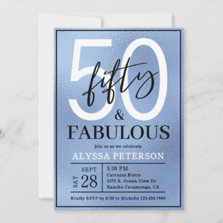 Fünfzig & Fantastisch Dusty Blue Script 50. Geburt Einladung