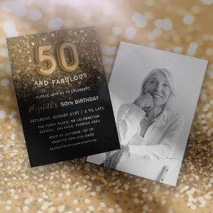 Fünfzig & Fantastisch Gold Glitter 50. Geburtstag Einladung
