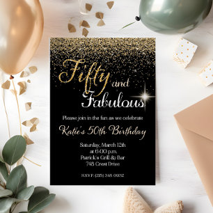 Fünfzig & Fantastisch Gold Glitter Geburtstagseinl Einladung