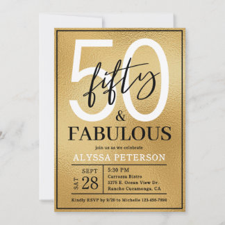 Fünfzig & Fantastisch Gold Schriftzug 50. Geburtst Einladung