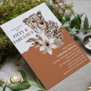 Fünfzig & Fantastisch Leopard Blumen 50. Geburtsta Einladung