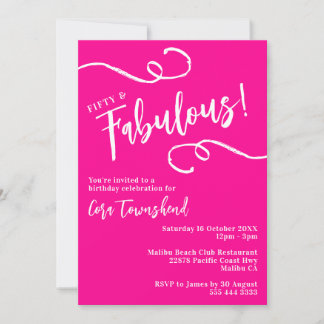 Fünfzig & Fantastisch Pink Script 50. Geburtstagsf Einladung