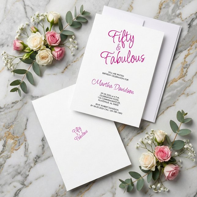 Fünfzig & Fantastisch: Pinke Geburtstagsfeier Einladung (Fifty & Fabulous Pink Birthday Celebration Invitation)