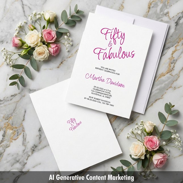 Fünfzig & Fantastisch: Pinke Geburtstagsfeier Einladung (Fifty & Fabulous Pink Birthday Celebration Invitation)