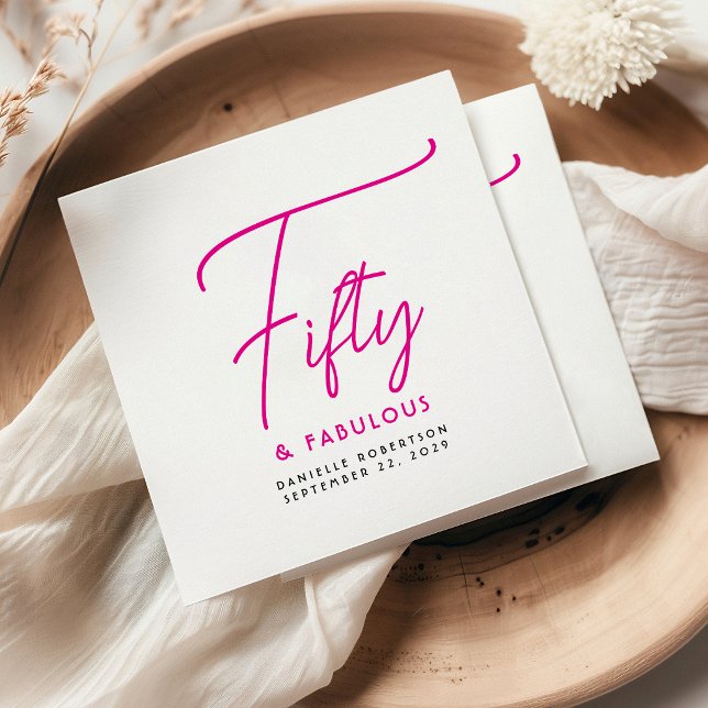 Fünfzig & Fantastisch Pinke Schrift Name Datum Geb Serviette (Von Creator hochgeladen)