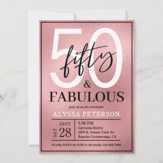 Fünfzig & Fantastisch Rose Gold Schriftzug 50. Geb Einladung