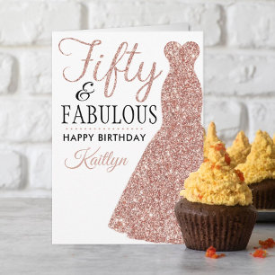 Fünfzig & Fantastisch Roségold Kleid 50. Geburtsta Karte