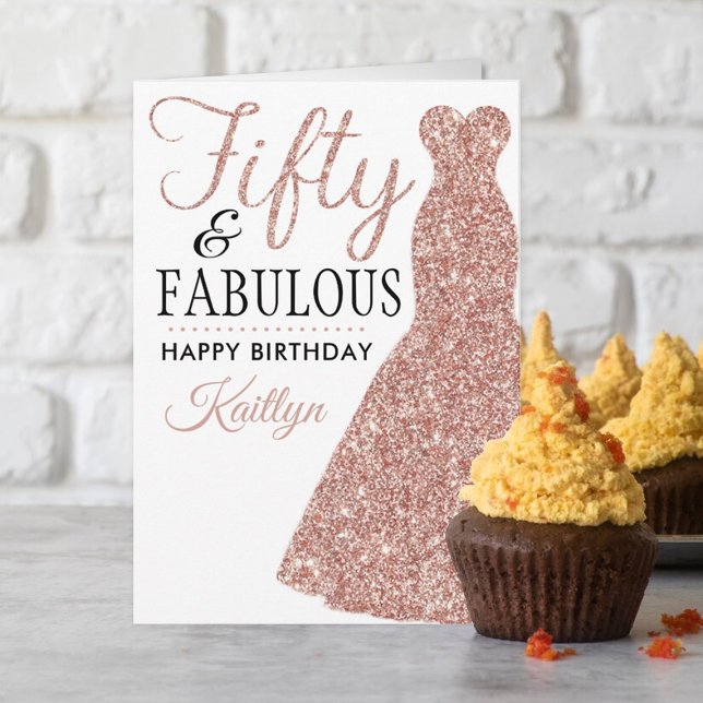 Fünfzig & Fantastisch Roségold Kleid 50. Geburtsta Karte (Von Creator hochgeladen)