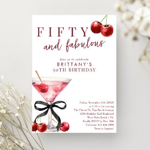 Fünfzig & Fantastisch Roter Kirsch Martini 50. Geb Einladung