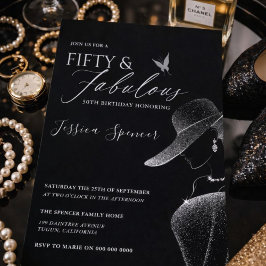 Fünfzig & Fantastisch Schwarzer Glam 50. Geburtsta Einladung