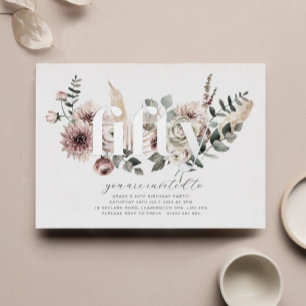 Fünfzig Florals - 50. Geburtstag - Silber Folieneinladung