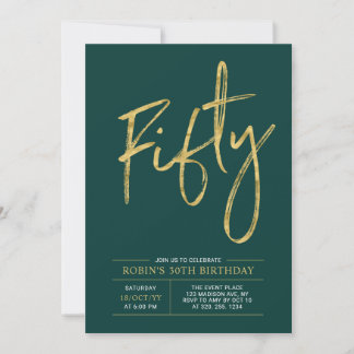 fünfzig | Gold & Green Modern 50. Geburtstagsparty Einladung