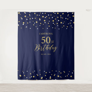 Fünfzig Gold & Navy 50. Geburtstagsfeier Hinterg Wandteppich