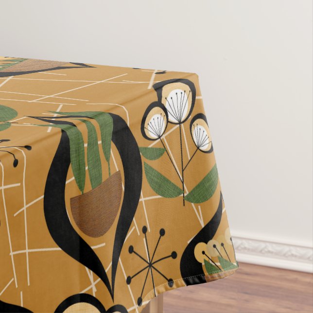 Fünfzig Hauspflanzen | Gold, Schwarz, Mitte Jahrhu Tischdecke (Beispiel)