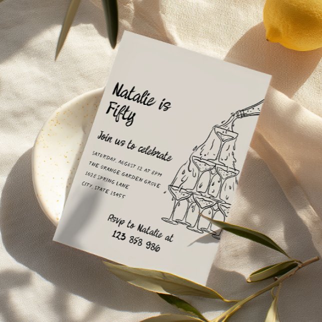 Fünfzig Illustrierter Champagner Tower 50. Geburts Einladung (Von Creator hochgeladen)