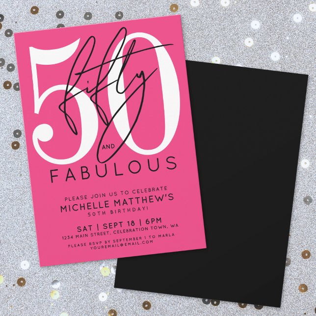 Fünfzig knallrosa 50. Geburtstag Einladung (Fifty Fabulous Hot Pink 50th Birthday Invitation)